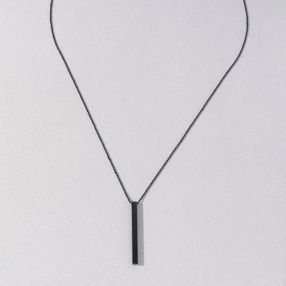 Men's Rectangle Metal Pendant Cuban Chain Necklace - Picture 2 of 4